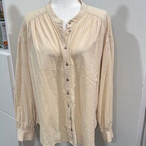 XiRENA Beige Button-Up Women's Blouse